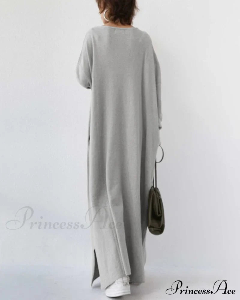 V Neck Swing Dress - Long Sleeve