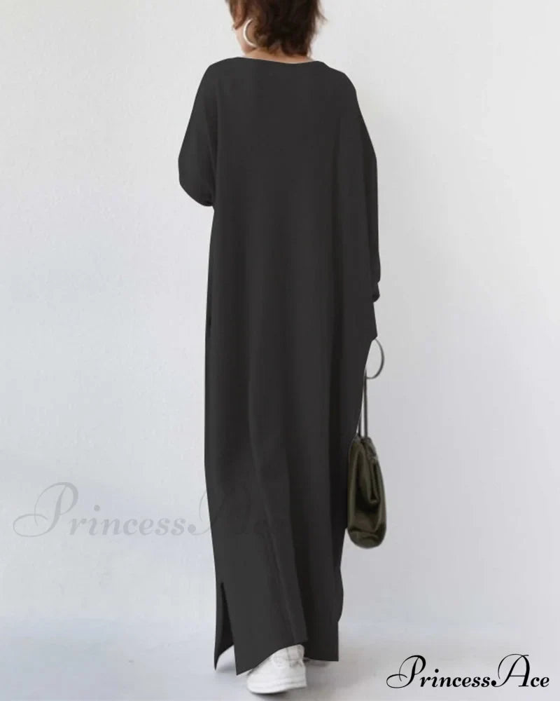 V Neck Swing Dress - Long Sleeve