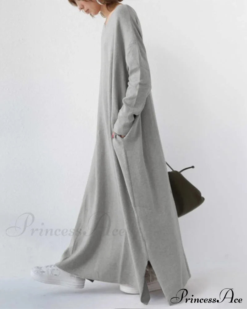 V Neck Swing Dress - Long Sleeve