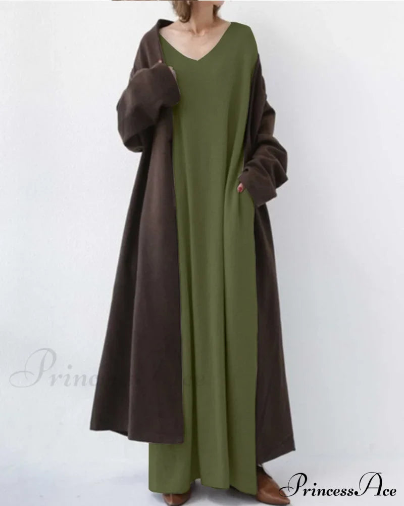 V Neck Swing Dress - Long Sleeve