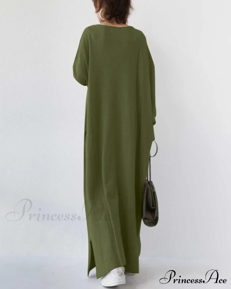 V Neck Swing Dress - Long Sleeve