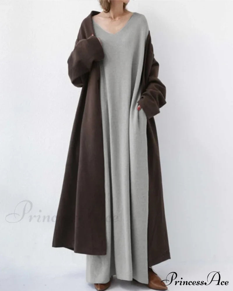 V Neck Swing Dress - Long Sleeve