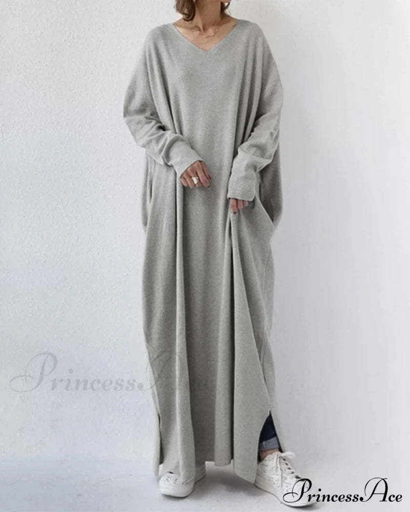 V Neck Swing Dress - Long Sleeve