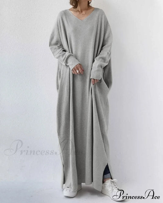 V Neck Swing Dress - Long Sleeve