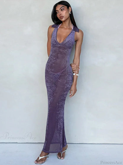 Velvet Perspective Turn-down Collar Vacation Dress