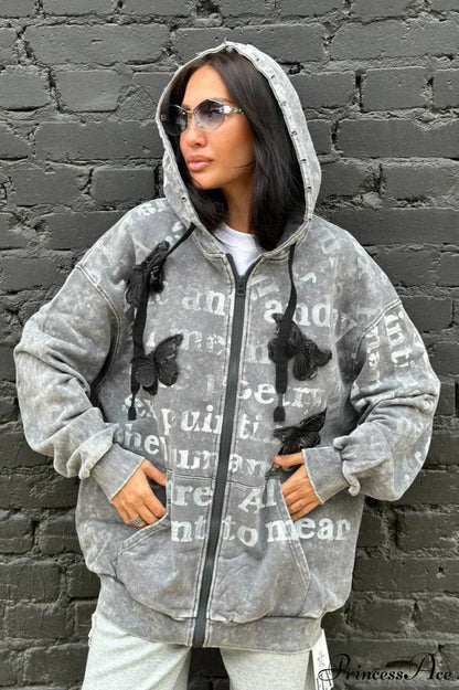 Vintage Bow Letter Distressed Hoodie