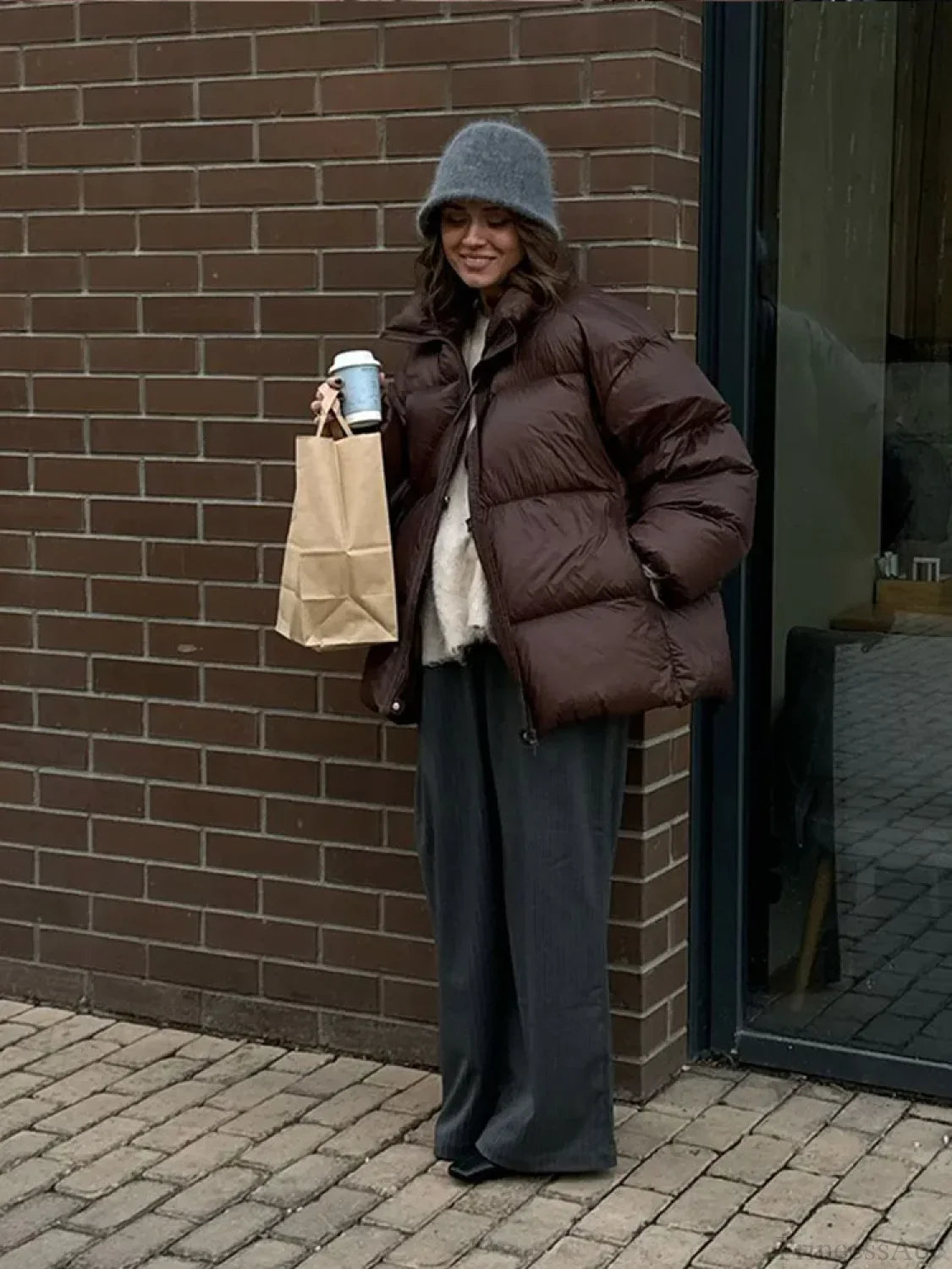 Vintage Brown Oversized Cotton Coat