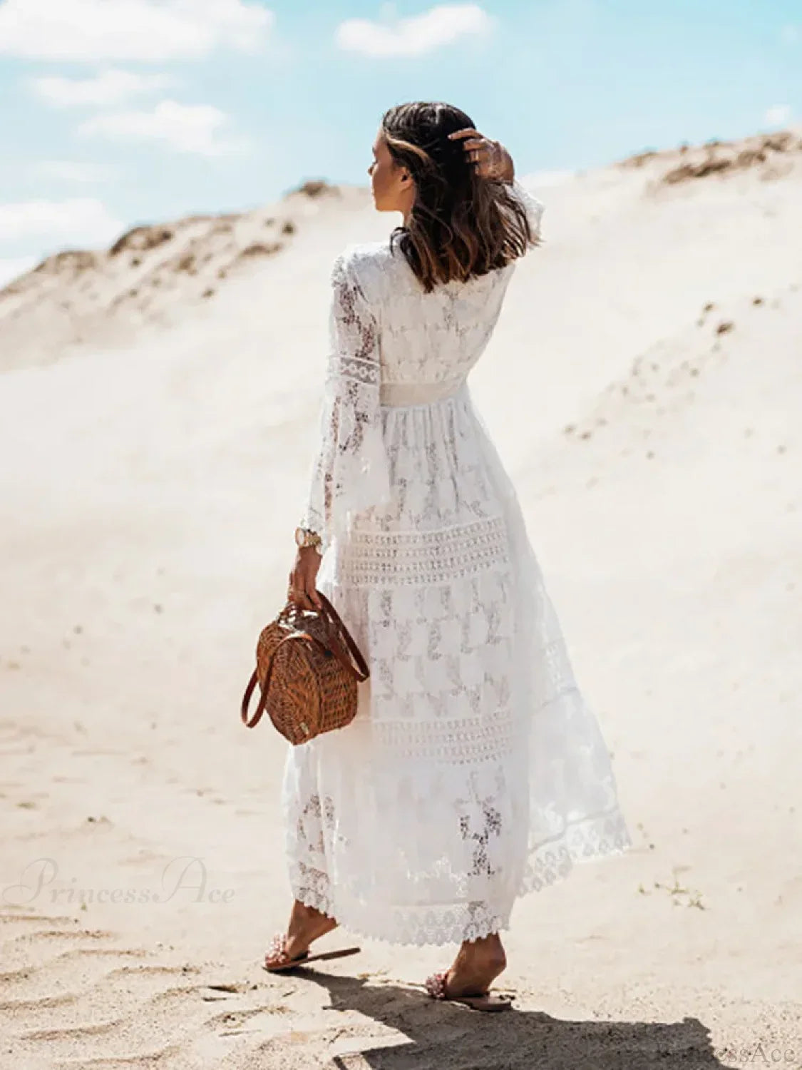 Vintage Embroidery Loose White Red Boho Dress