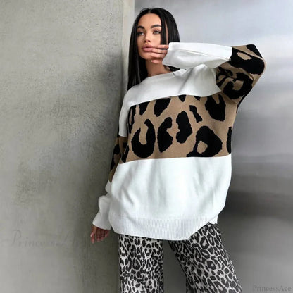 Vintage Leopard Print Loose Oversized Sweater