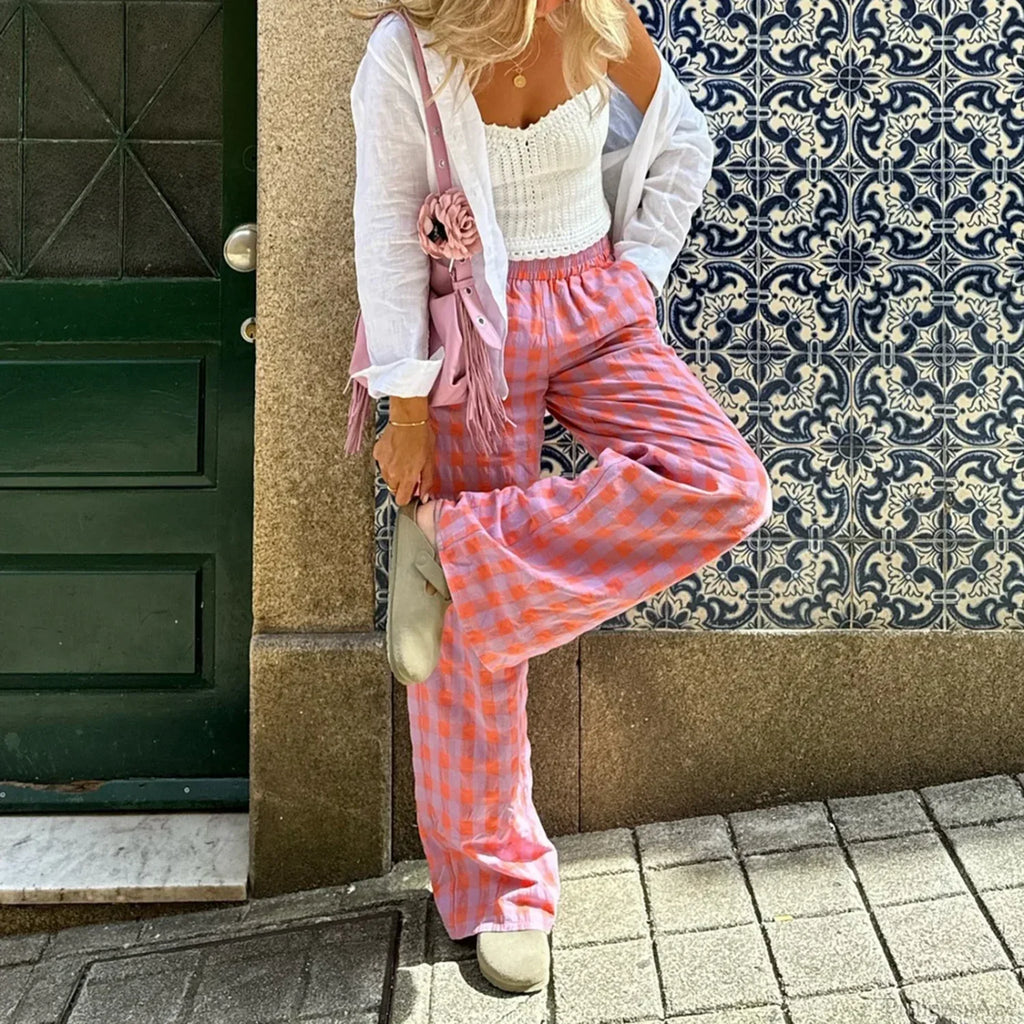 Vintage Plaid High Waist Loose Casual Aesthetic Pant