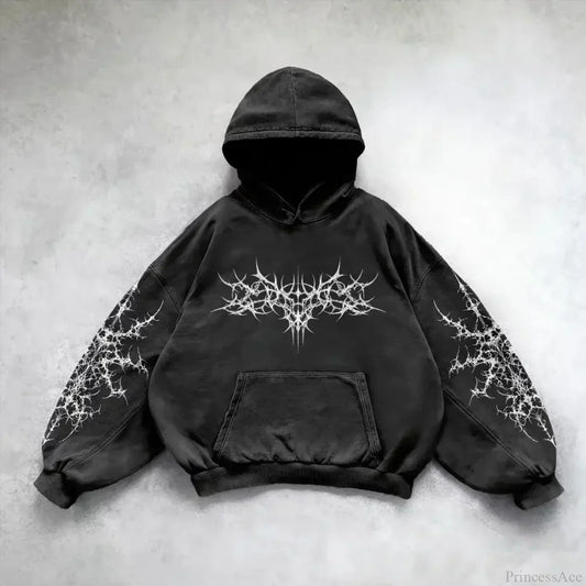 Vintage Print Zip Up Hoodie