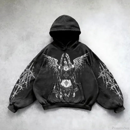 Vintage Print Zip Up Hoodie