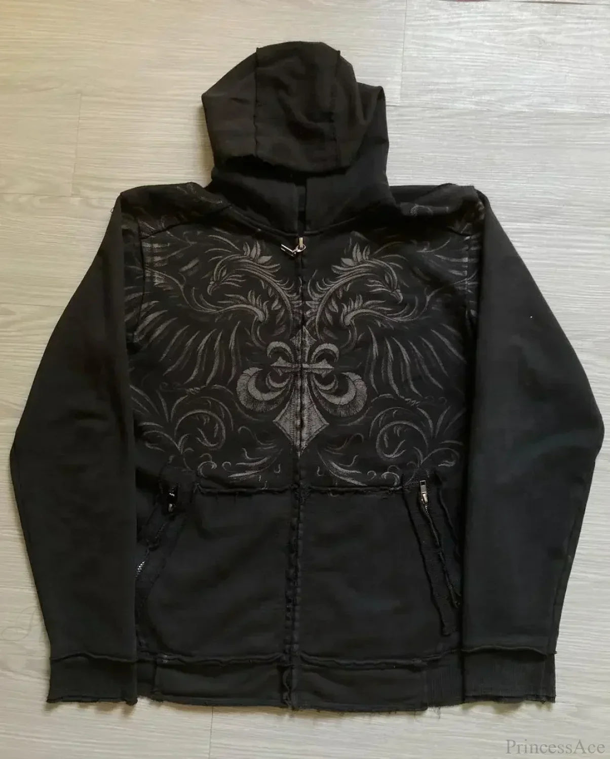 Vintage Skull Rose Print Hoodie
