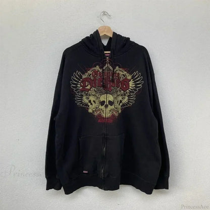 Vintage Skull Rose Print Hoodie