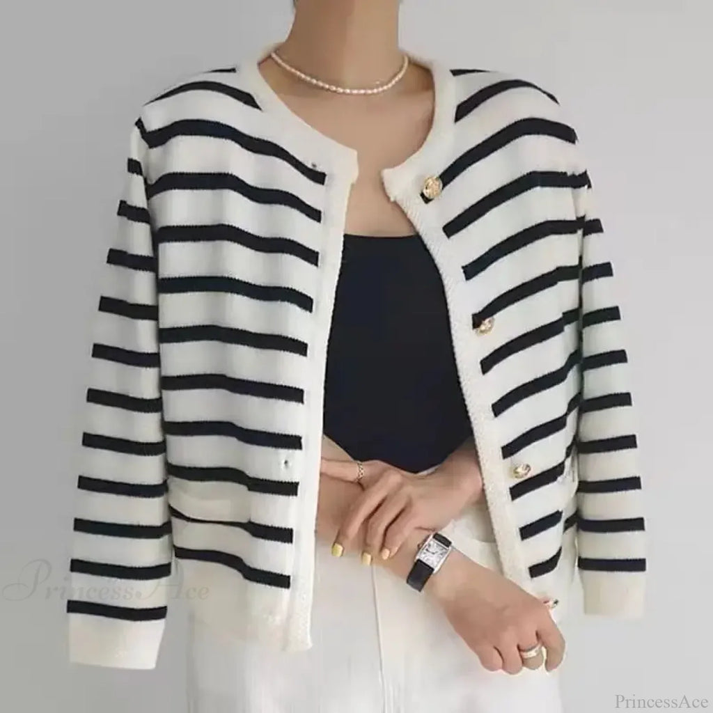 Vintage Striped Loose Knitting Simplicity Knit Cardigan
