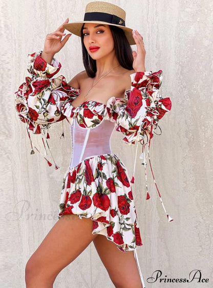 Waist Lace Perspective Arm Long Dress