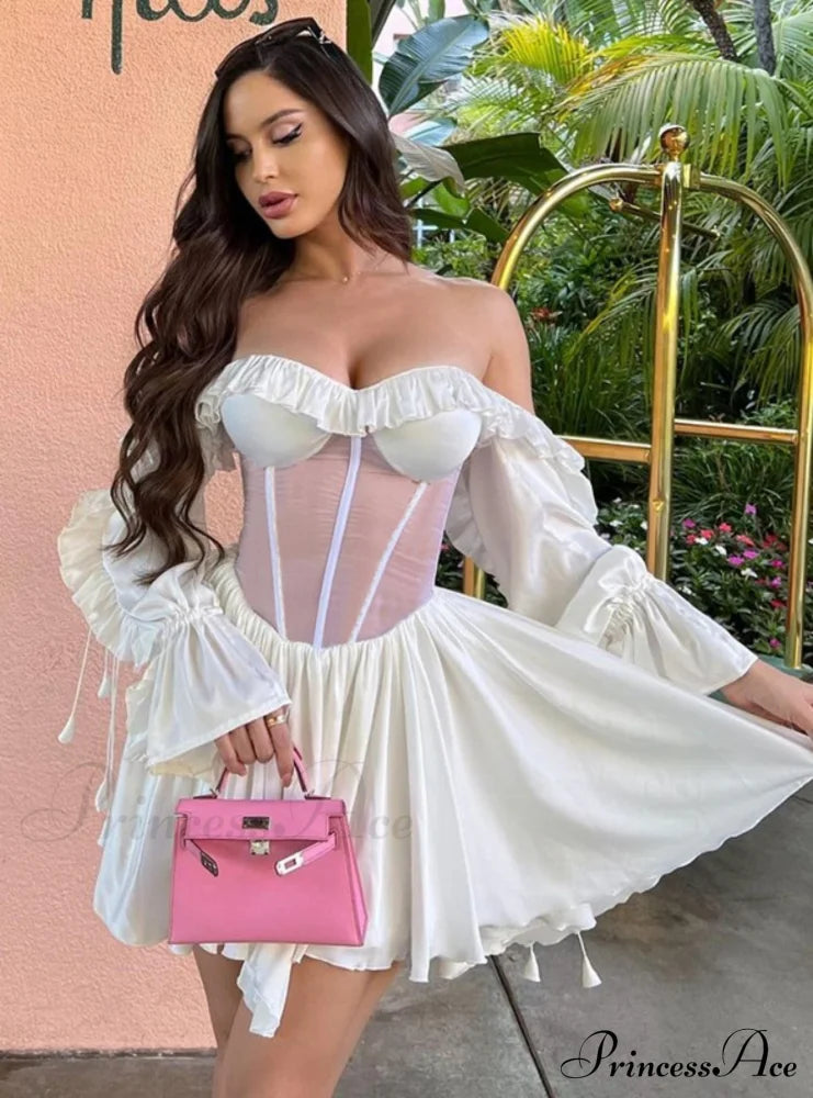 Waist Lace Perspective Arm Long Dress