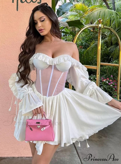 Waist Lace Perspective Arm Long Dress