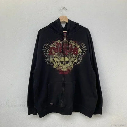 Washed Gothic Letter Zipper Hoodie