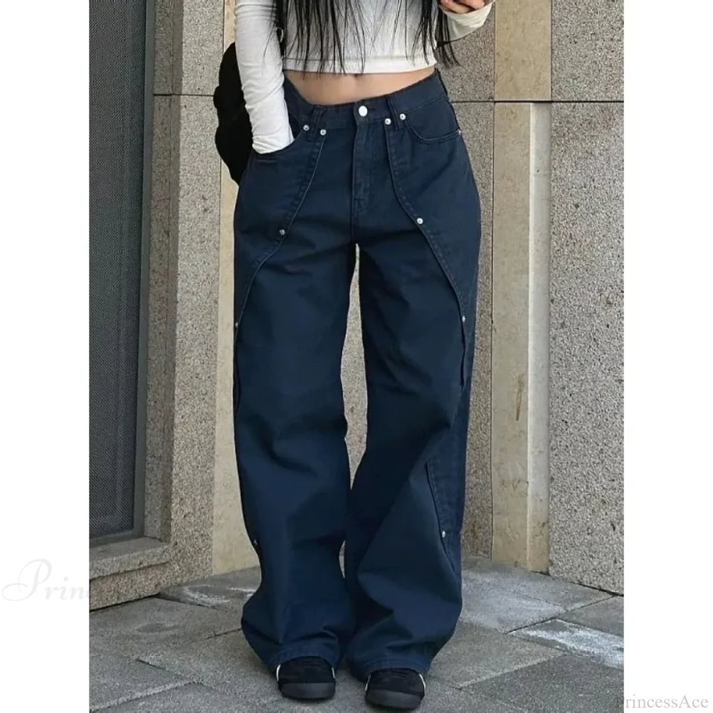 Washed Patchwork Y2K Women Jeans Pants