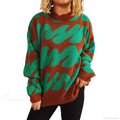Wave Stripe Print Crew Neck Warm Sweater