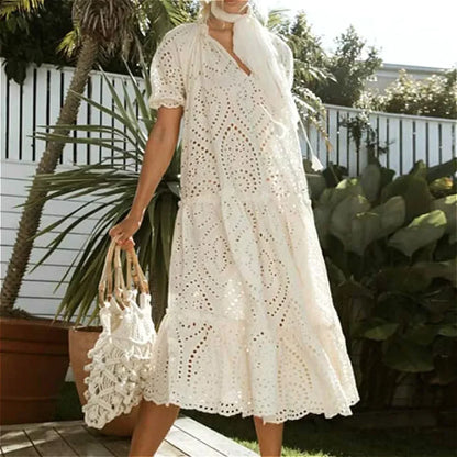 White Cotton Long Lace Dress