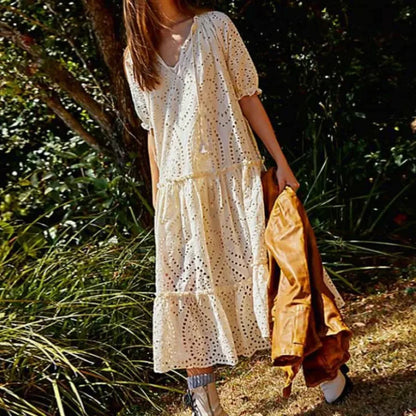 White Cotton Long Lace Dress