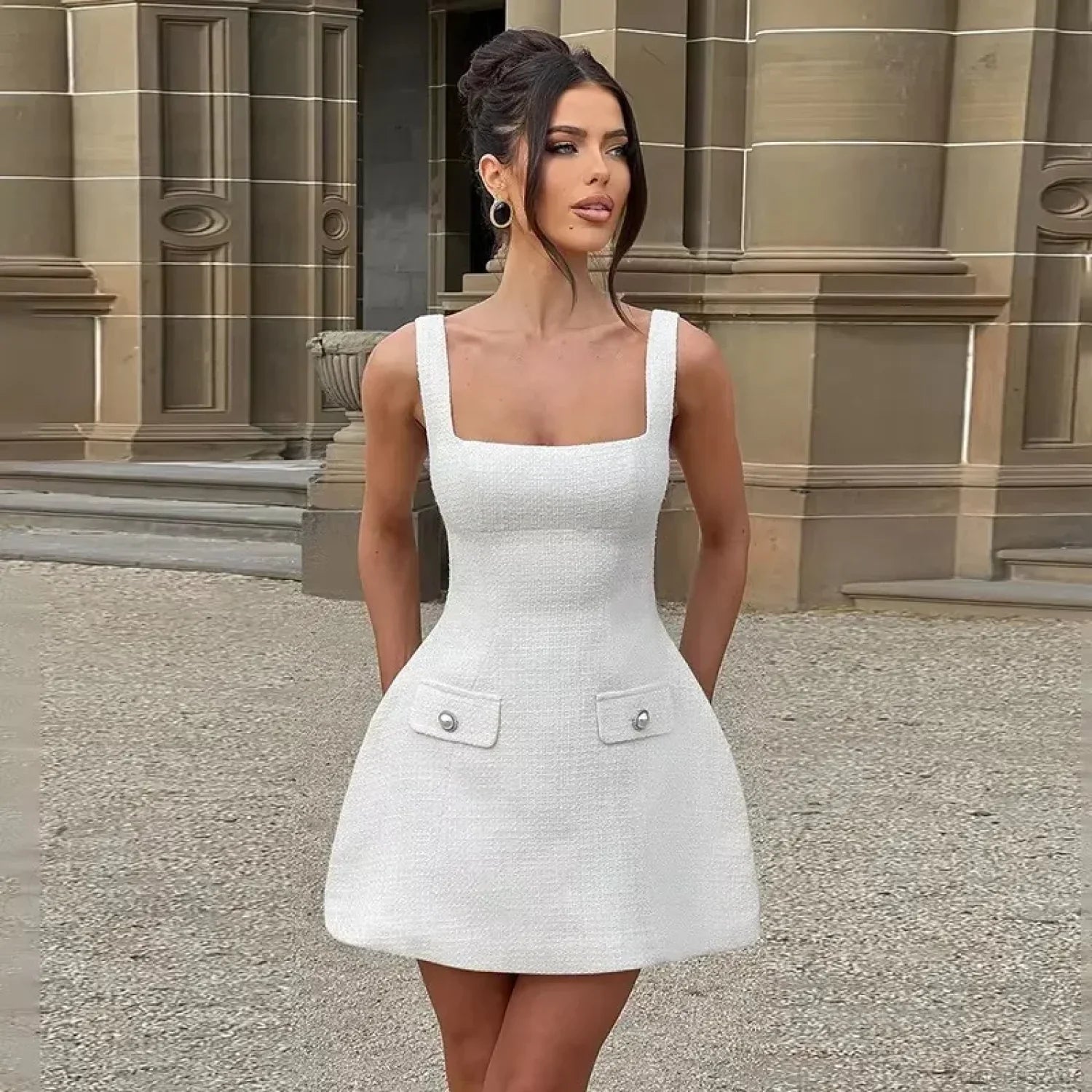 White Pearl Backless Party Dress