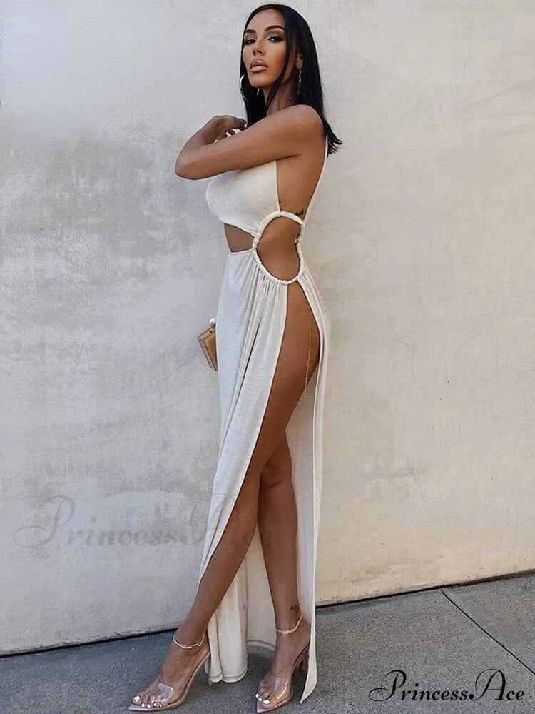 White Shoulder Parties - Women for Split Gown One for Gown and Full-Length Warm-Season Elegant Long Beachwear