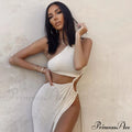White Shoulder Parties - Women for Split Gown One for Gown and Full-Length Warm-Season Elegant Long Beachwear