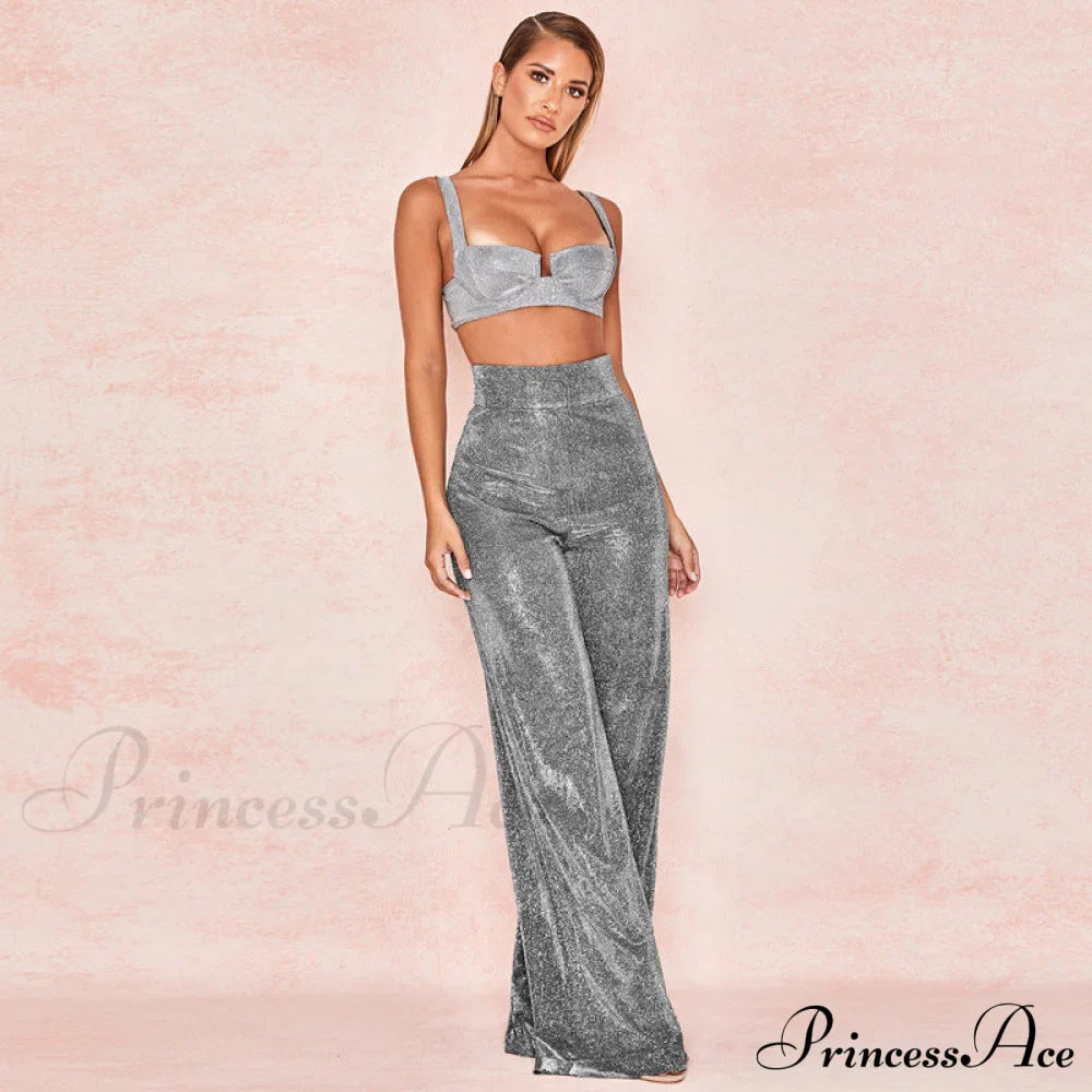 Wide Leg High Waist Vintage Bright Silk Casual Pants