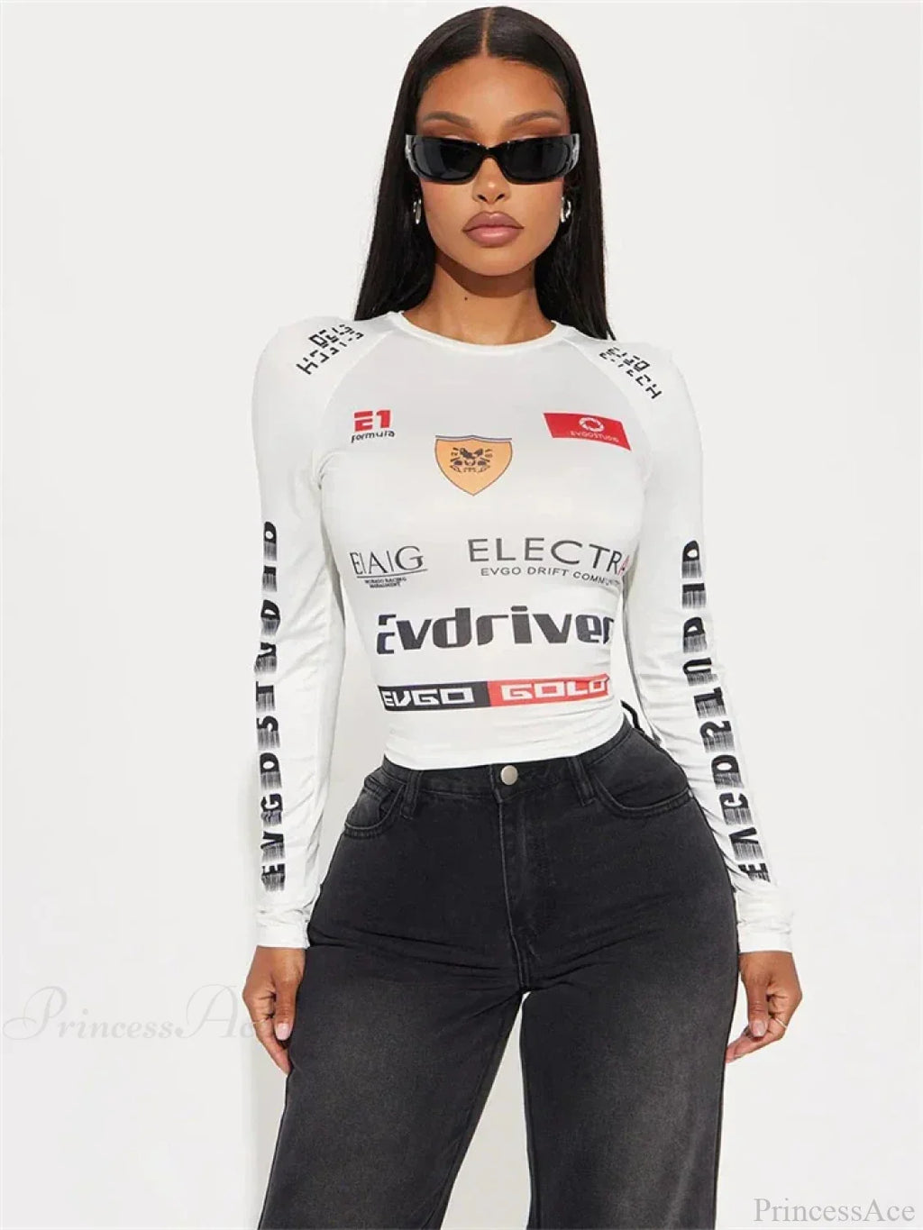 Winter Motor Style Letter Print Cyber Slim Knit Top