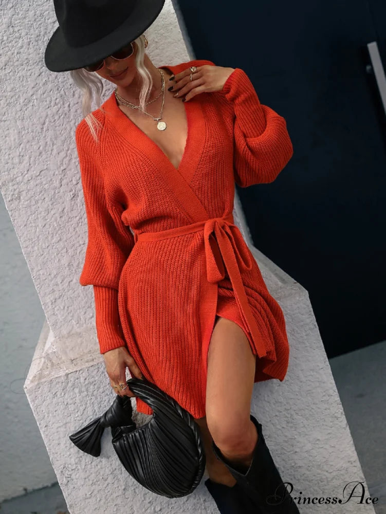 Winter Wrap Dress Women Long Sleeve Office Cardigan Tunic Solid Color