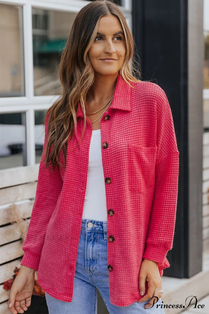 with Blouse Waffle-Knit Dropped Neck Collared Shoulder