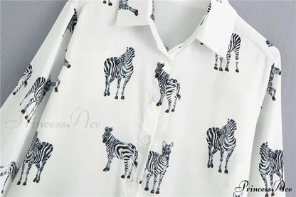 with Satin Blouse Design Arm - Long Women's Zebra Top