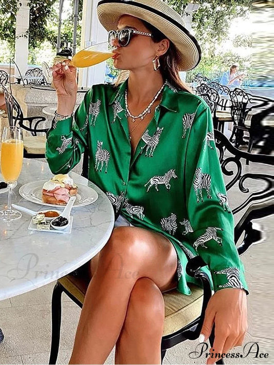 with Satin Blouse Design Arm - Long Women's Zebra Top