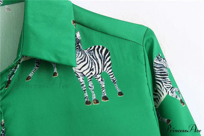 with Satin Blouse Design Arm - Long Women's Zebra Top