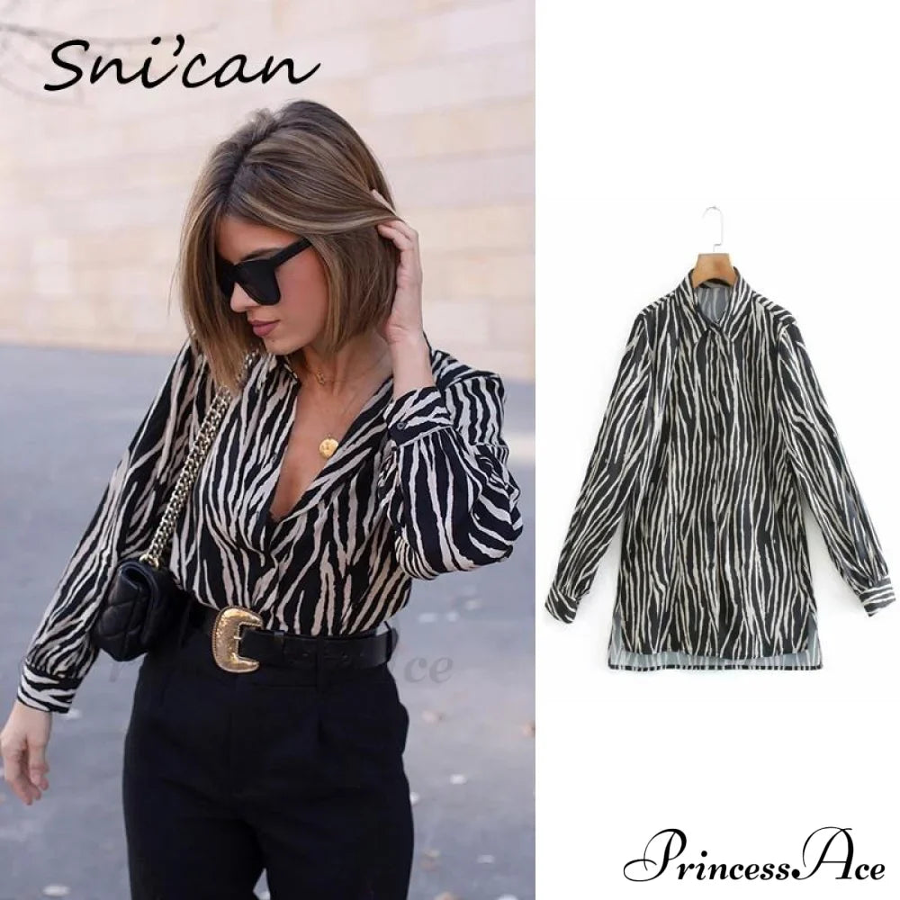 with Satin Blouse Design Arm - Long Women's Zebra Top