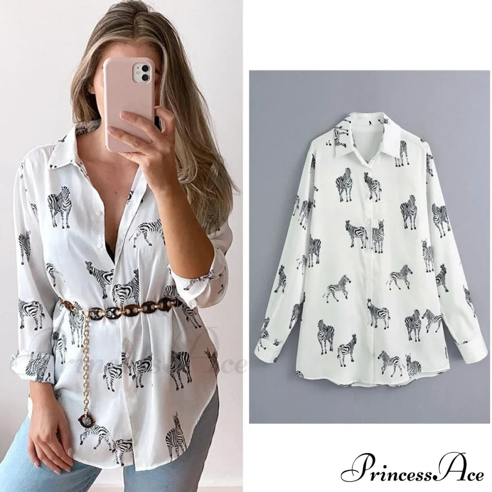 with Satin Blouse Design Arm - Long Women's Zebra Top