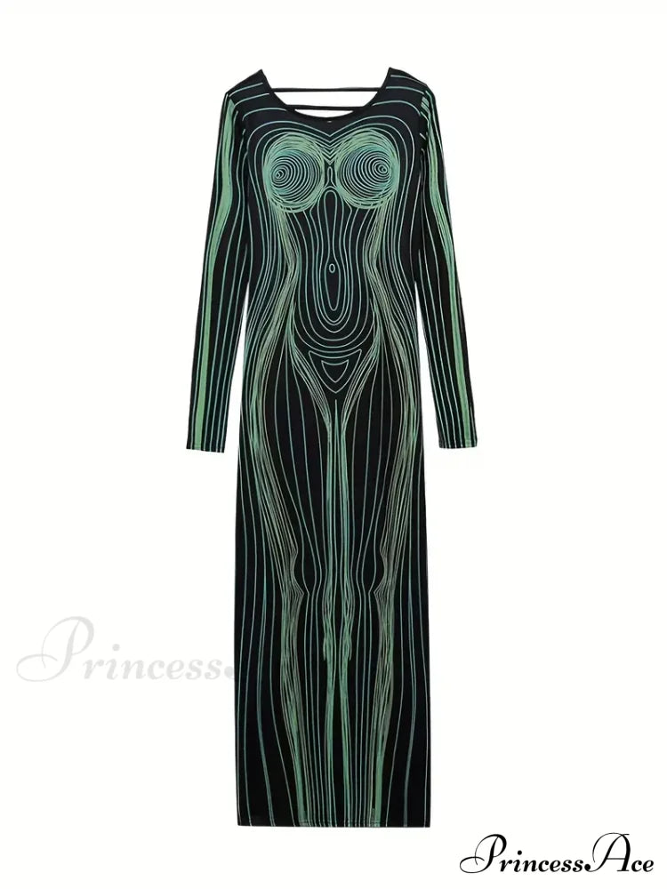 with Striped Long Body Shape Out Design Gown Cut Sleeves