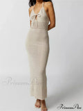 Women Knitted Sleeveless Halter Tie-up Backless Hollow Out Summer Off Shoulder Beach Female Vestidos