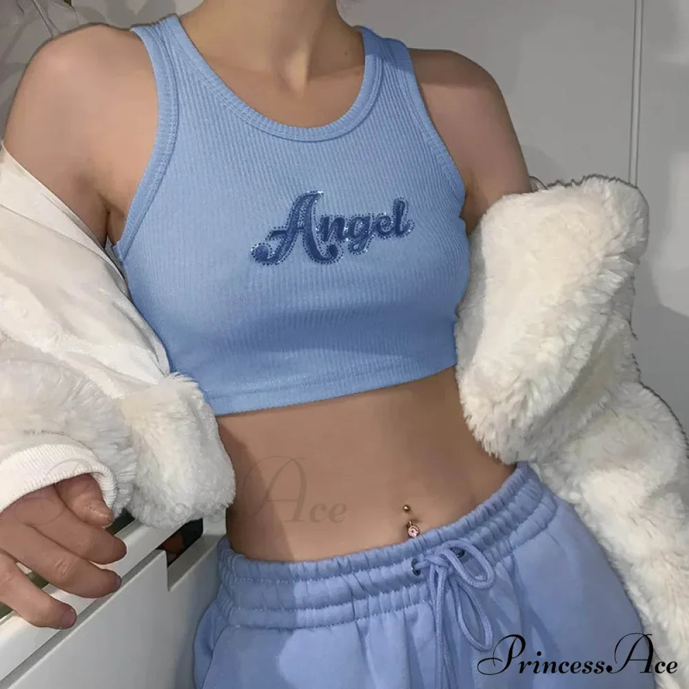 Women Letter Embroidery Vest Summer Sleeveless Crop for Ladies Tank top