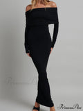 Women Slash Neck Off Shoulder Party Formal Spring Autumn Sleeve Slim Solid Female Vestidos
