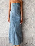Women Tube Strapless Backless Denim Back Zip Up Summer Side Split Club Party Female Vestidos