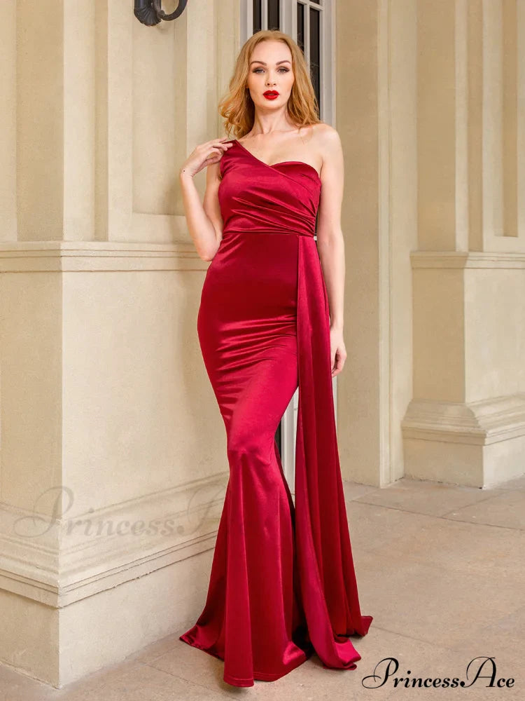 Women's Blue Evening Green Gown Full-Length Party Royal with Sexy Gown Satin Long Ribbon Draped Dress