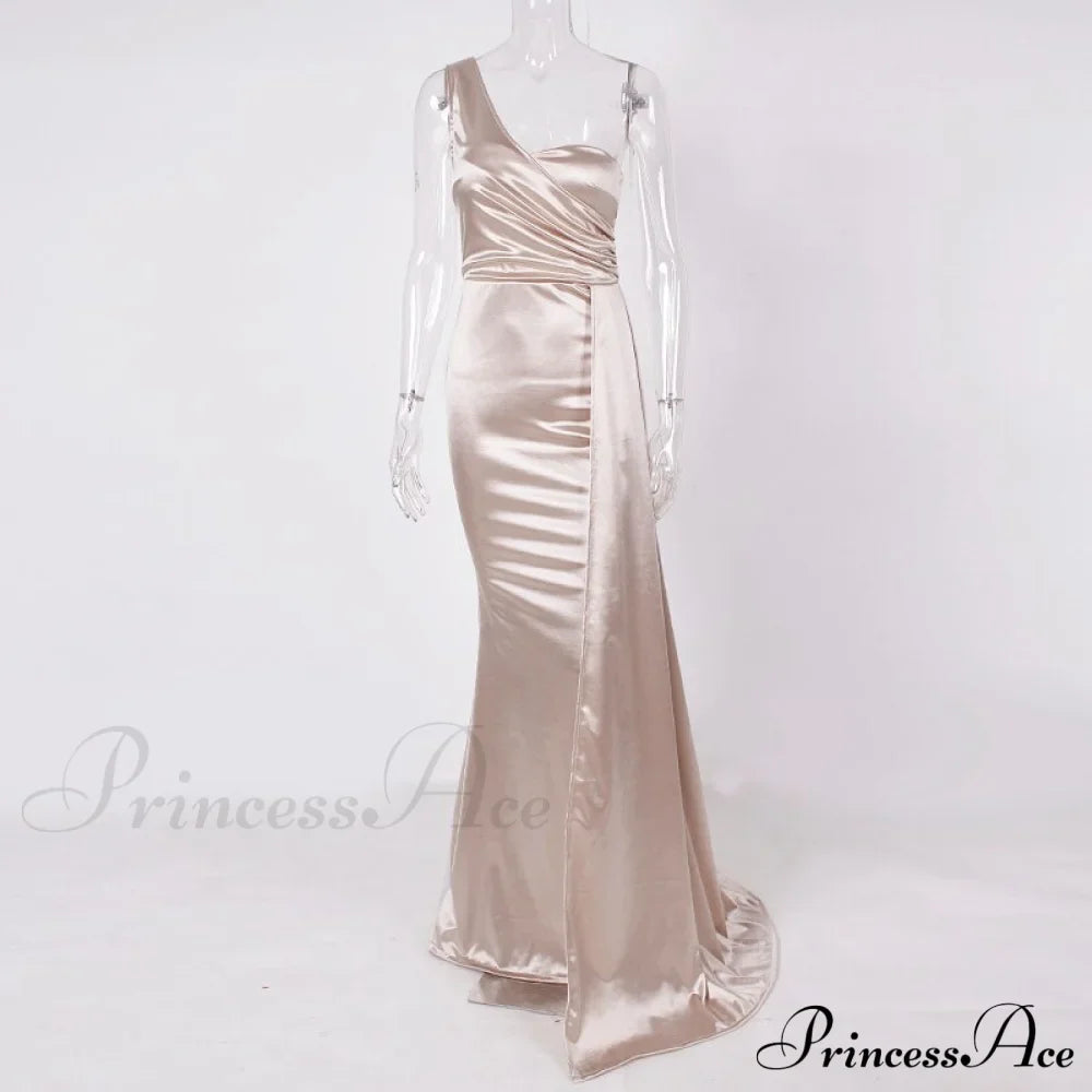 Women's Blue Evening Green Gown Full-Length Party Royal with Sexy Gown Satin Long Ribbon Draped Dress