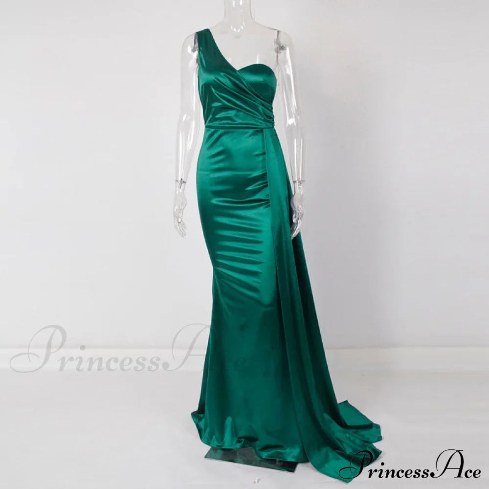 Women's Blue Evening Green Gown Full-Length Party Royal with Sexy Gown Satin Long Ribbon Draped Dress