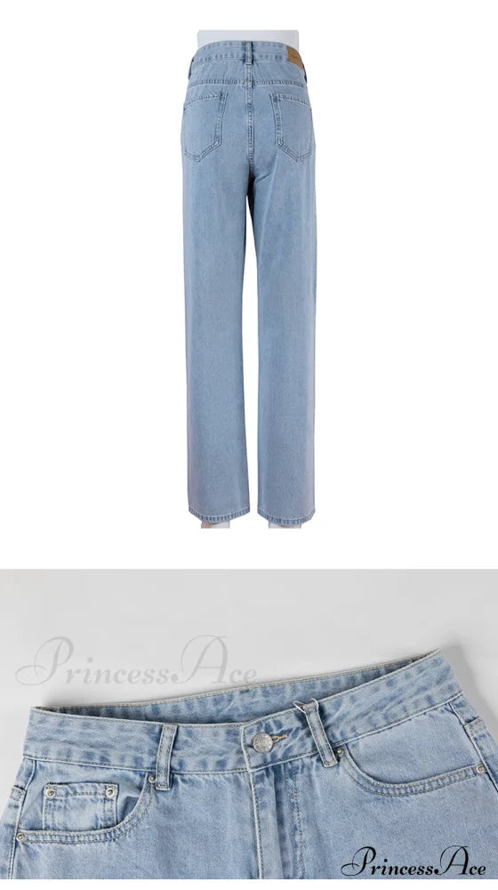 Womens Jeans Blue Cotton Trousers Baggy Wide High Leg Ripped Denim Wash Warm-Season Casual Waist Pants