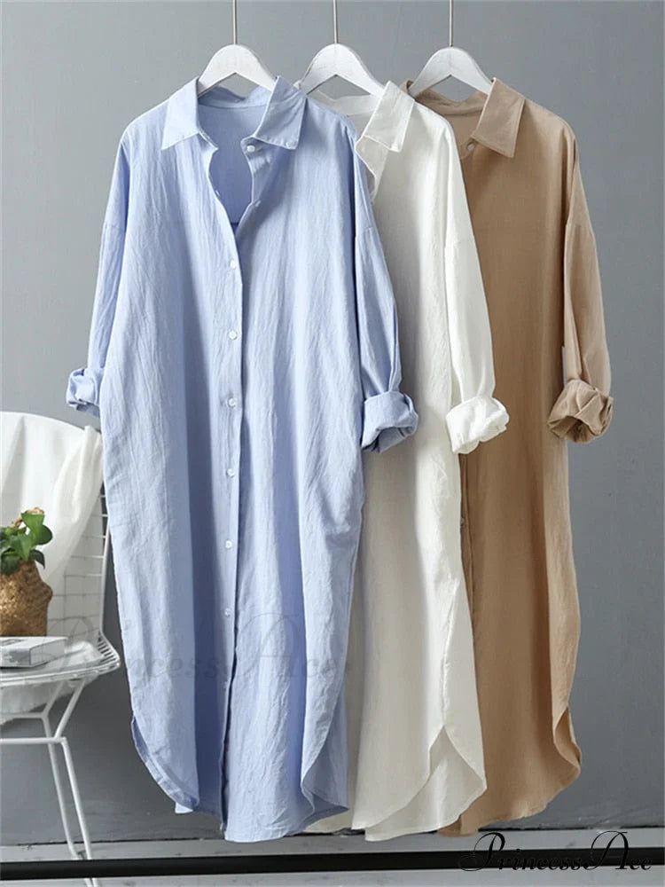 Women's Spring/Autumn Arm - Fit Blouse Loose Casual Gown with Long Buttons