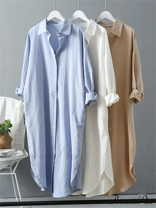 Women's Spring/Autumn Arm - Fit Blouse Loose Casual Gown with Long Buttons